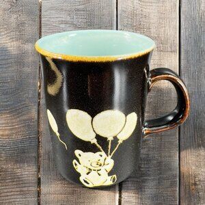 Vintage Japanese Ceramic Coffee Mug Cup Stoneware Mug Bear With Balloons VTG